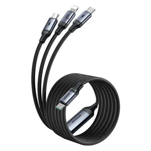 Cable 3 en 1 USB-C / Lightning / Micro USB 30W Carga Rápida 1.2 m Negro