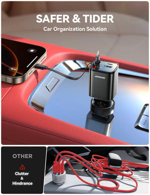 Cargador de Auto Joyroom Retráctil 4-en-1 USB-C Lightning Micro-USB