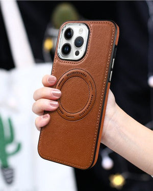 Carcasa Tipo Cuero para iPhone Color Café Protección Premium