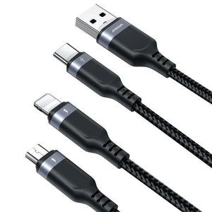 Cable 3 en 1 USB-A a Lightning / USB-C / Micro USB 3.5A Carga Rápida 1.2 m