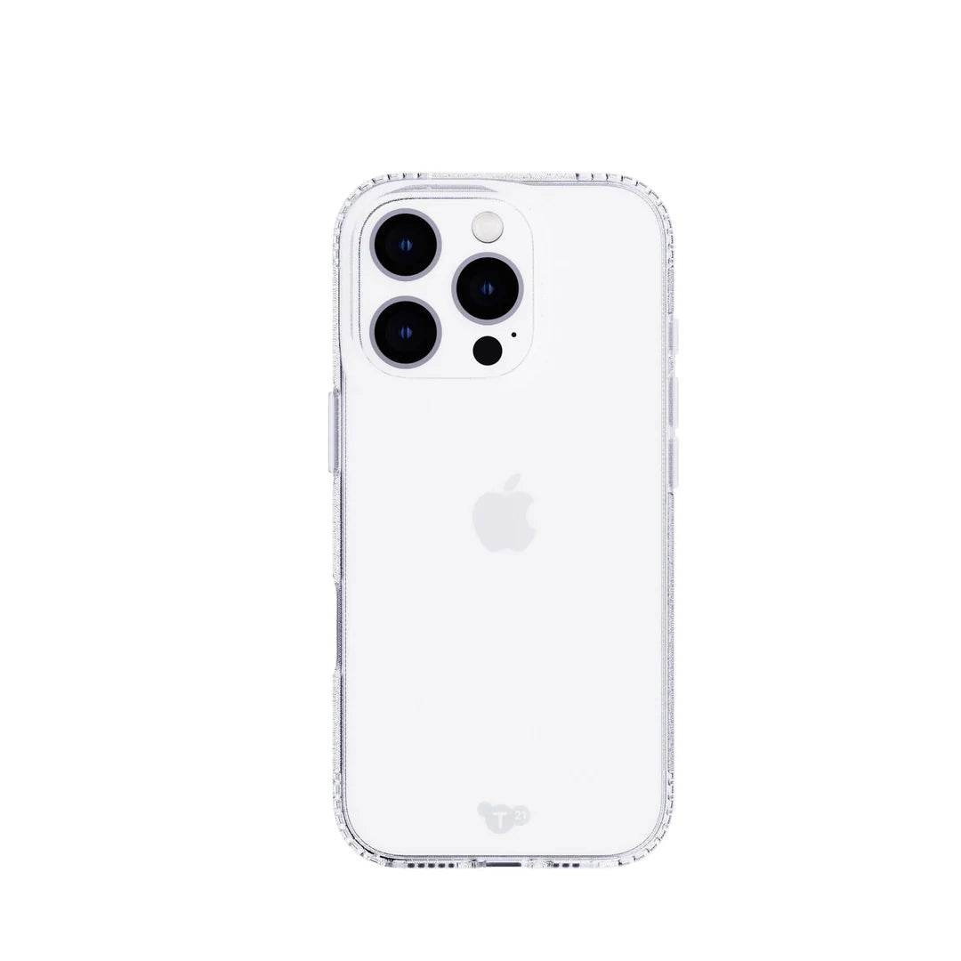 Carcasa Tech21 FlexShock para iPhone 14 Pro – Plástico Sólido Blanco Transparente, Protección Avanzada