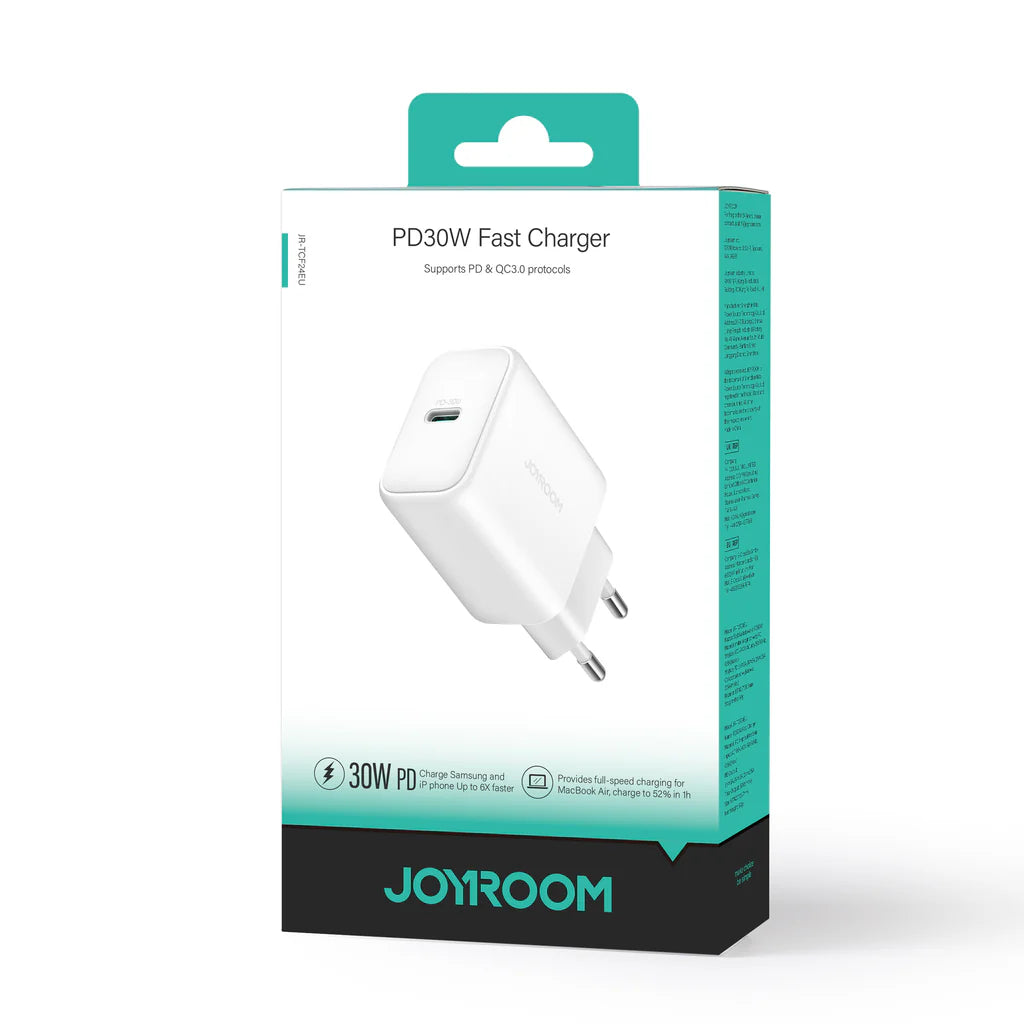 Cargador Rápido USB-C 30W PD – Blanco | JR-TCF24