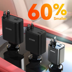 Cargador de Auto Joyroom Retráctil 4-en-1 USB-C Lightning Micro-USB 