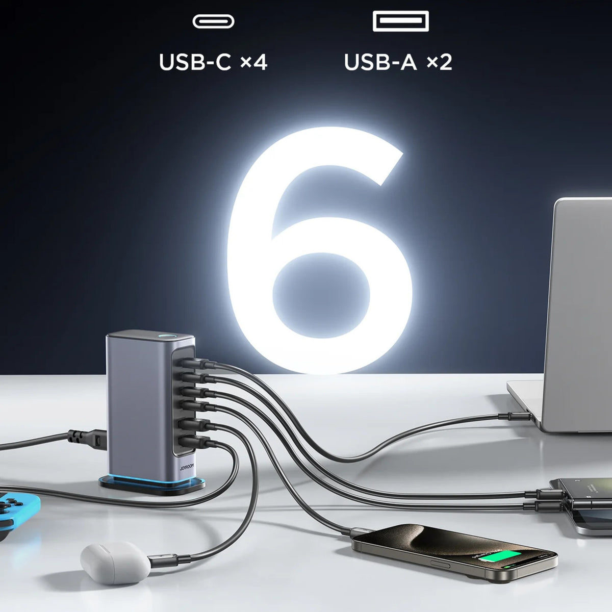 Estación de Carga Joyroom 6 Puertos 65W (3 USB-C + 2 USB) 