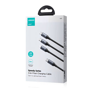 Cable 3 en 1 USB-C / Lightning / Micro USB 30W Carga Rápida 1.2 m Negro 