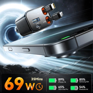 Cargador de Auto Joyroom Retráctil 4-en-1 USB-C Lightning Micro-USB 