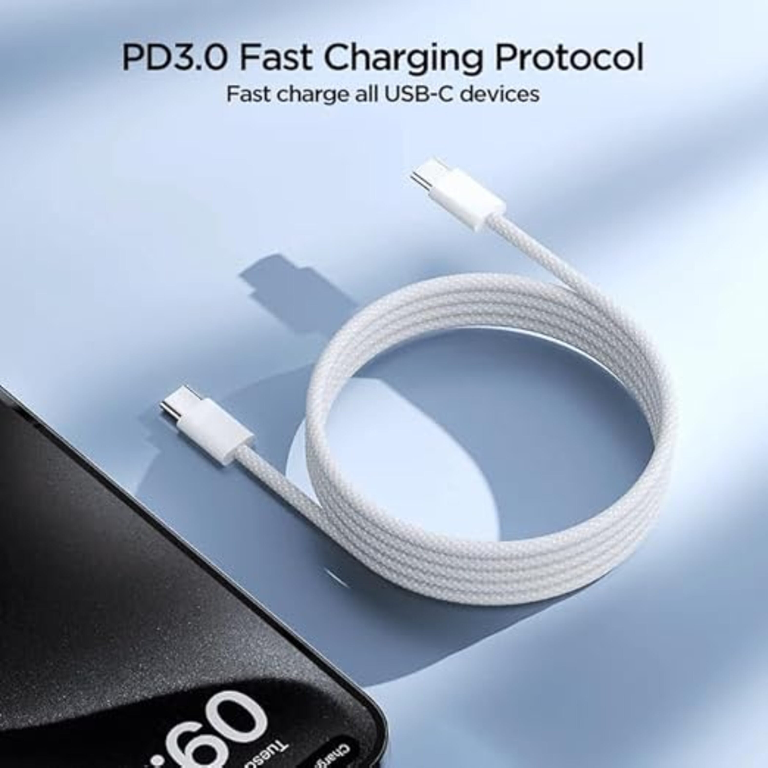 Cable USB-C a USB-C 60W Trenzado Carga Rápida 1 m 