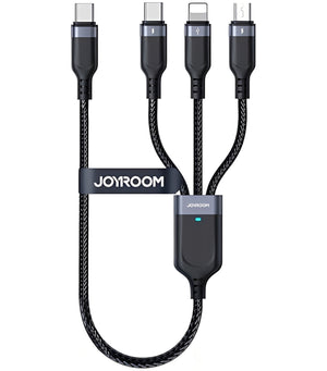 Cable 3 en 1 USB-C / Lightning / Micro USB 30W Carga Rápida 1.2 m Negro 