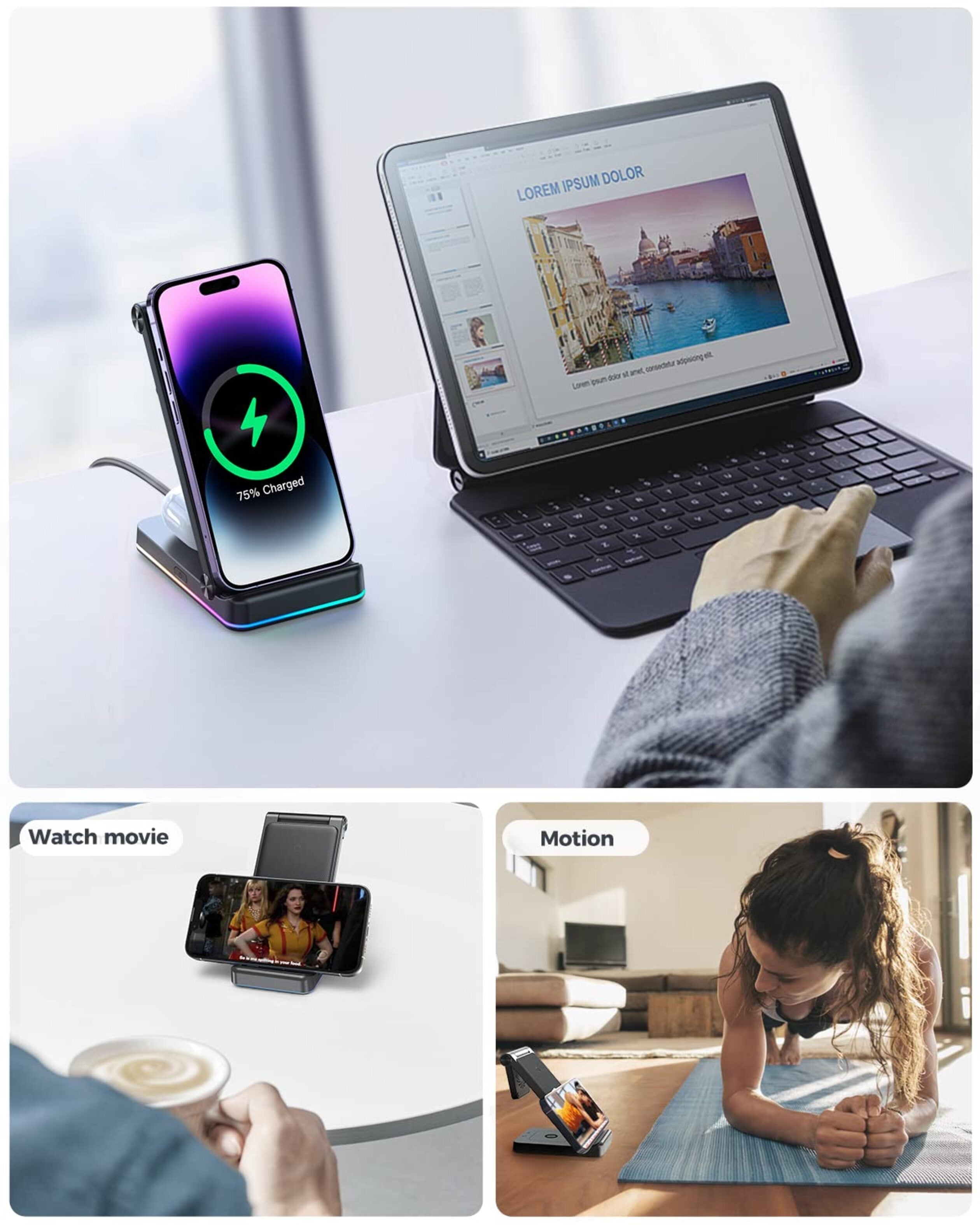 Soporte Joyroom 3-en-1 Plegable con Carga Inalámbrica 15W 