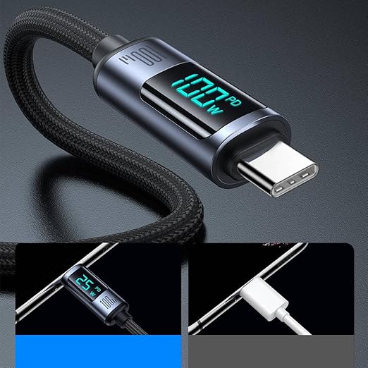 Cable USB-C a USB-C 100W 1.2 m con Pantalla LED Carga Rápida
