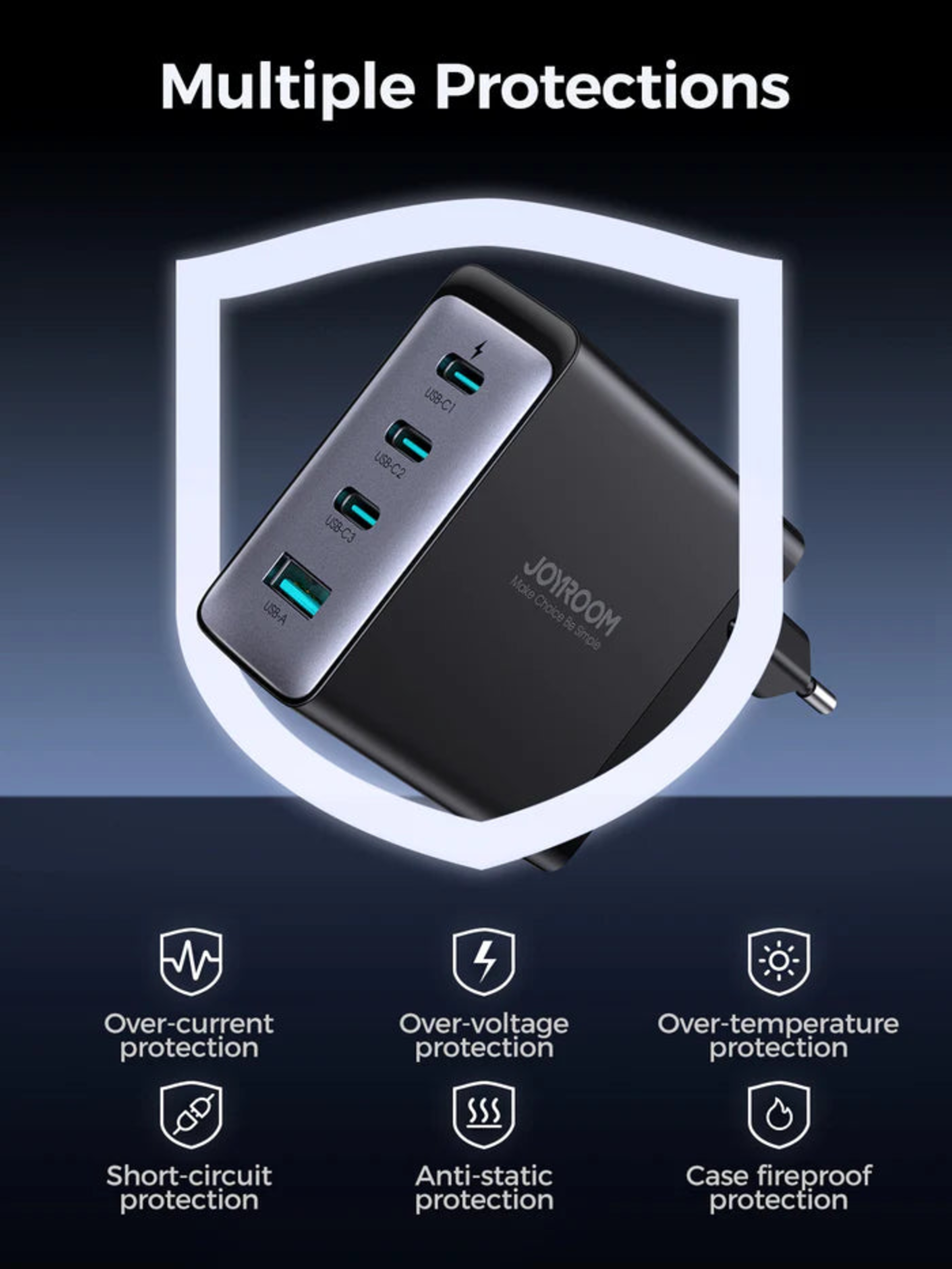 Cargador Joyroom 4 Puertos 100W (USB + 3 USB-C) 