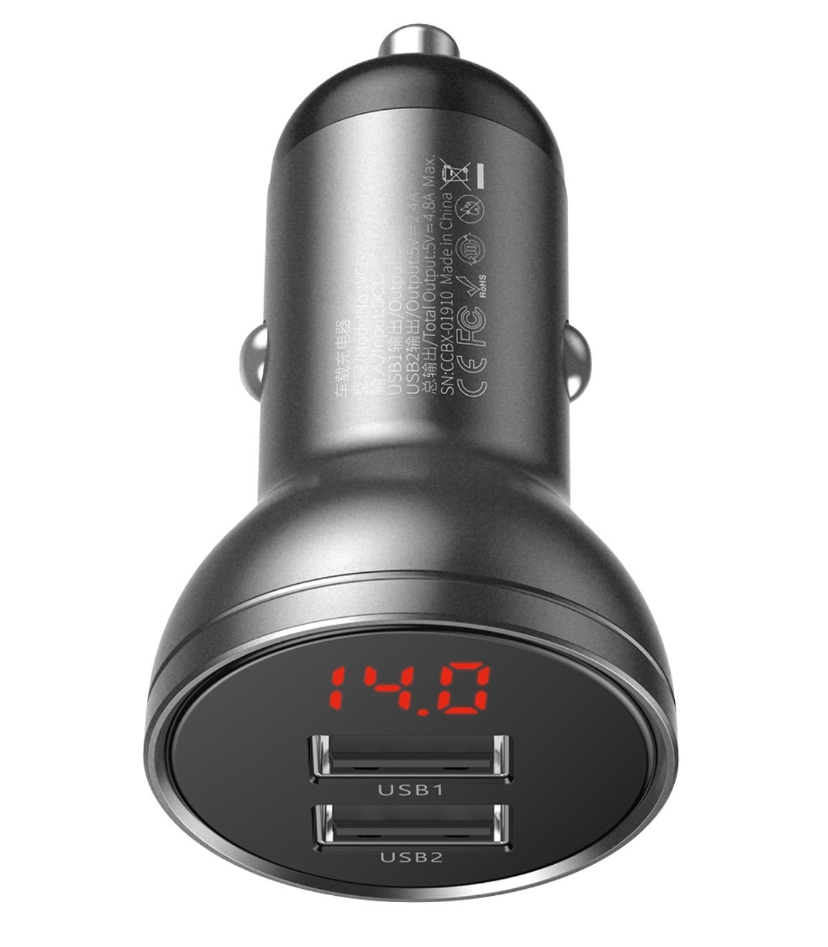 Cargador de Auto Baseus Dual USB 24W con Pantalla LED 