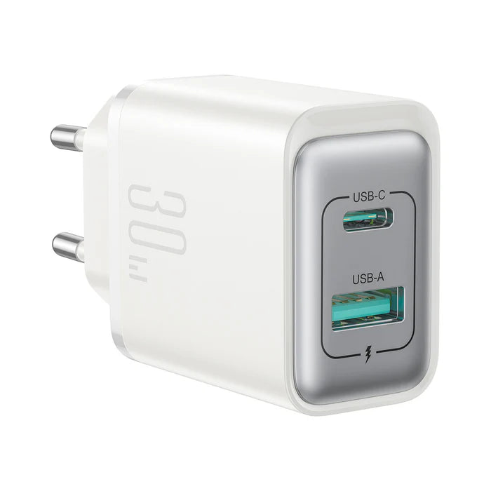 JoyRoom Dual Port USB-A + USB-C Charger - White 30W