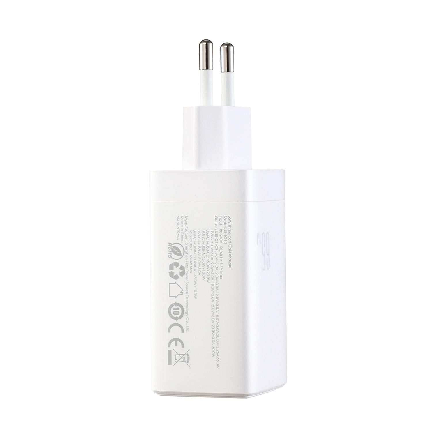 Cargador de pared JOYROOM JR-TG10 65W GaN USB-C a USB-C 1.2 m - Blanco