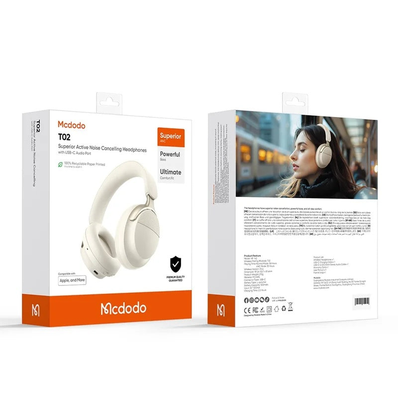 Audífonos alámbricos McDodo HP-1421 ANC - Beige
