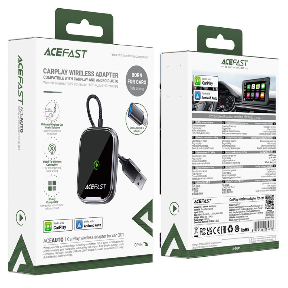 Adaptador CarPlay ACEFAST QC1 - Gris metálico