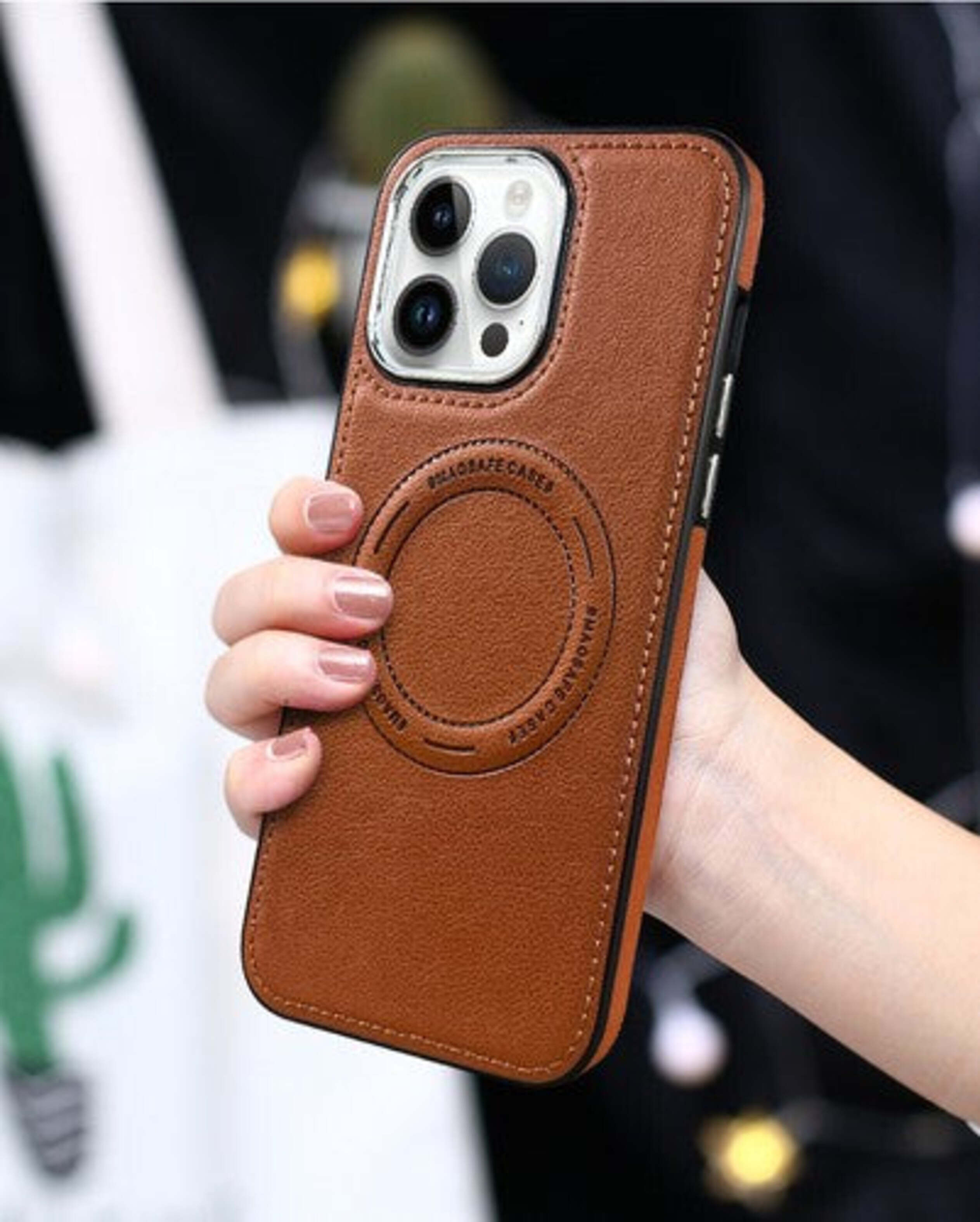 Carcasa Tipo Cuero para iPhone Color Café Protección Premium 