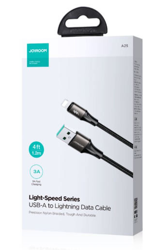 Cable de Carga Rápida 3A USB-A a Lightning – 1.2 m, Negro