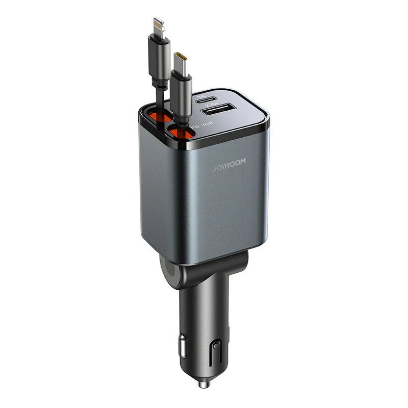 Cargador de Auto Retráctil Joyroom CCL05 / 4 en 1 / Carga Rápida / Ultra Compacto